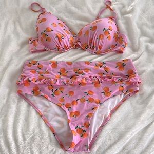 Pink tangerine print swimsuit, size 2X